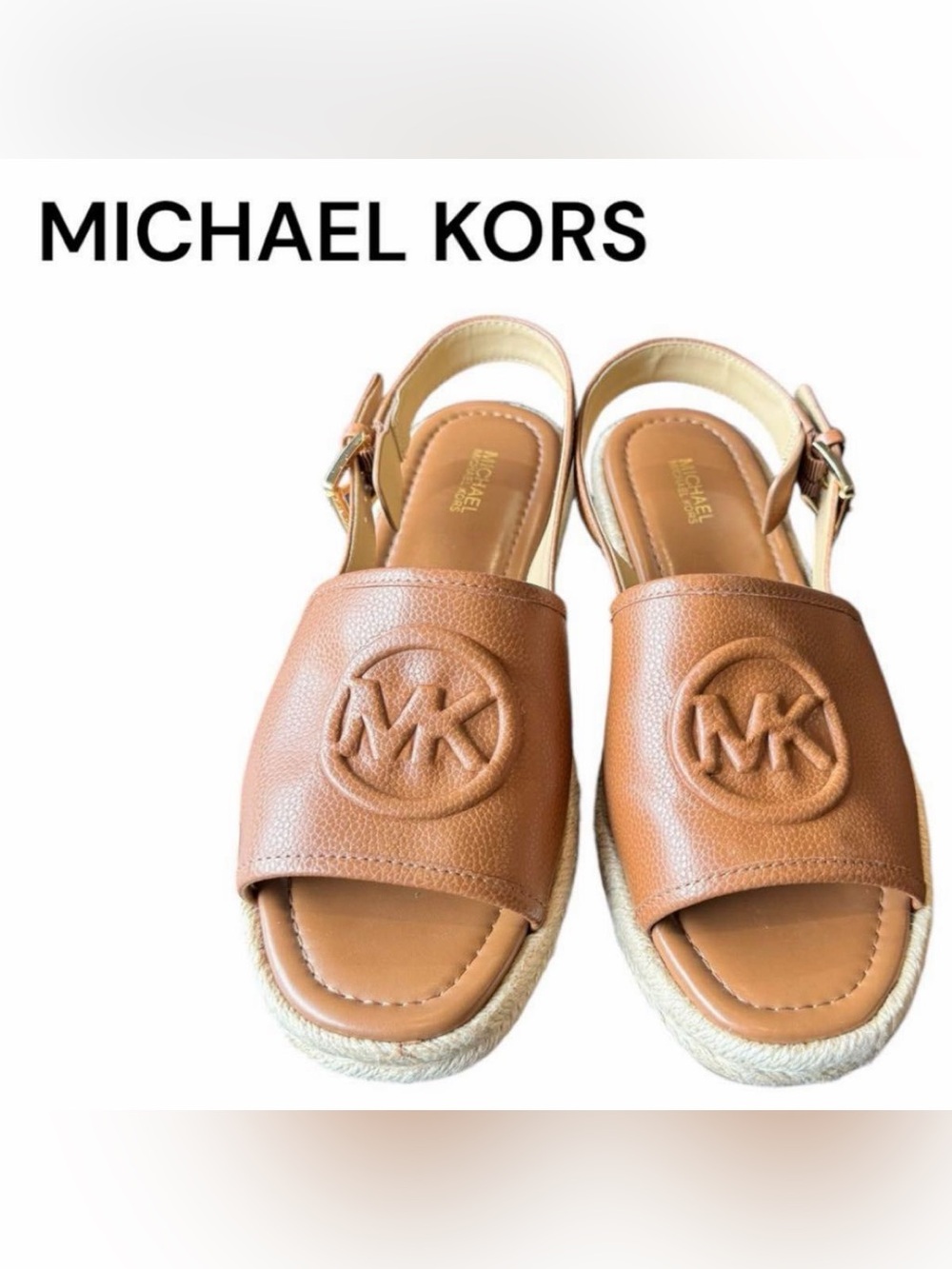 MICHAEL KORS women’s Brown Leather MK Espadrille Sandals